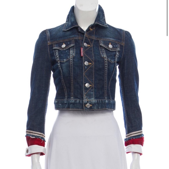 DSQUARED2 Jackets & Blazers - DSQUARED2 Blue and Red Cropped Jean Jacket